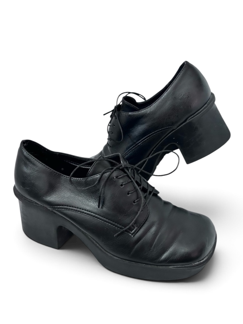 PREDICTIONS 90s Y2K Chunky Platform Heel Oxfords Size 8 Black Vegan Leather